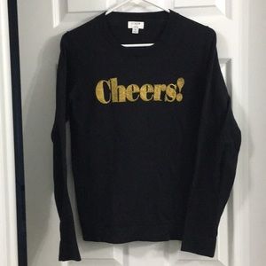 J. Crew Black Sweater with Gold "Cheers!"